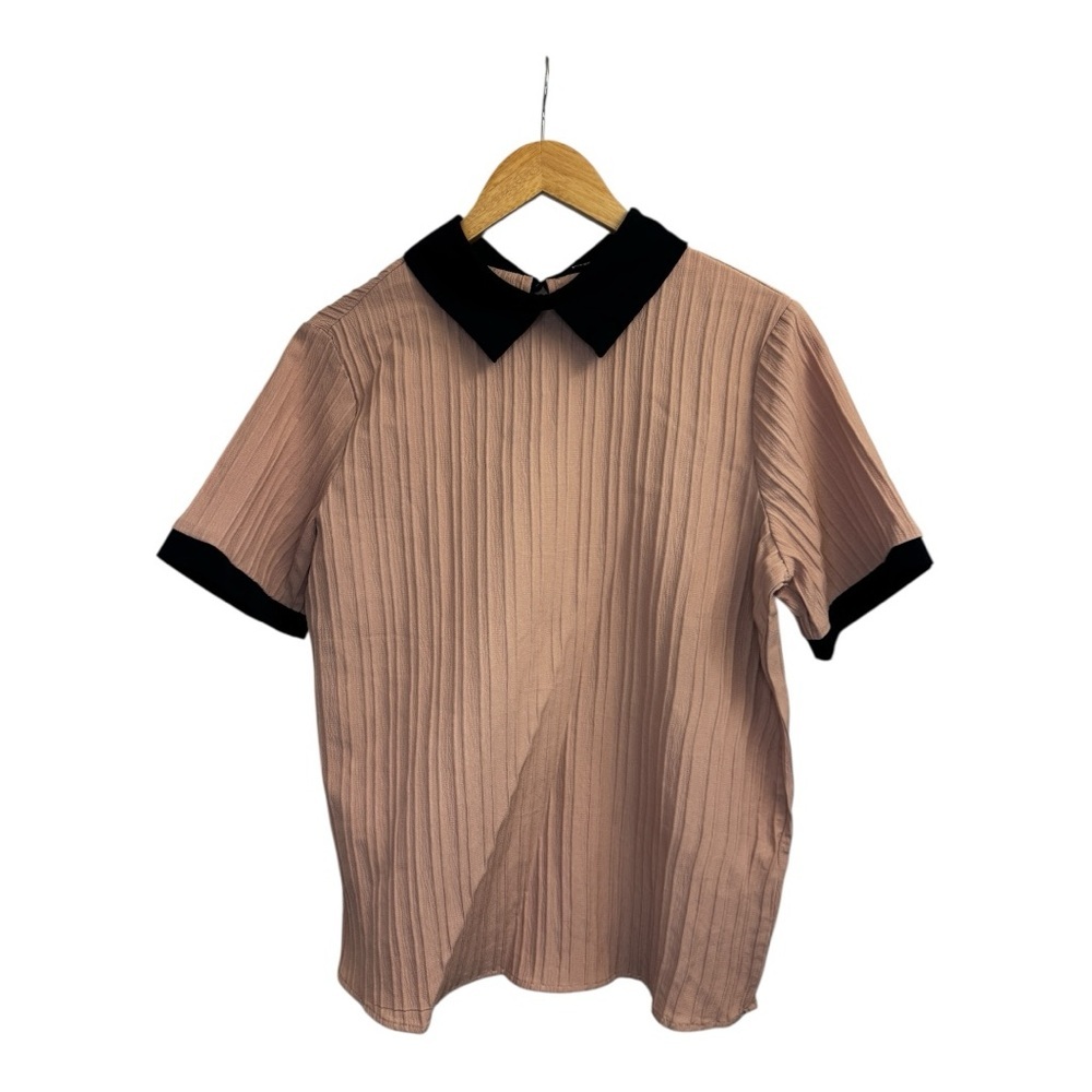 SHEIN Beige and Black Ribbed Blouse - Picture 3 of 5